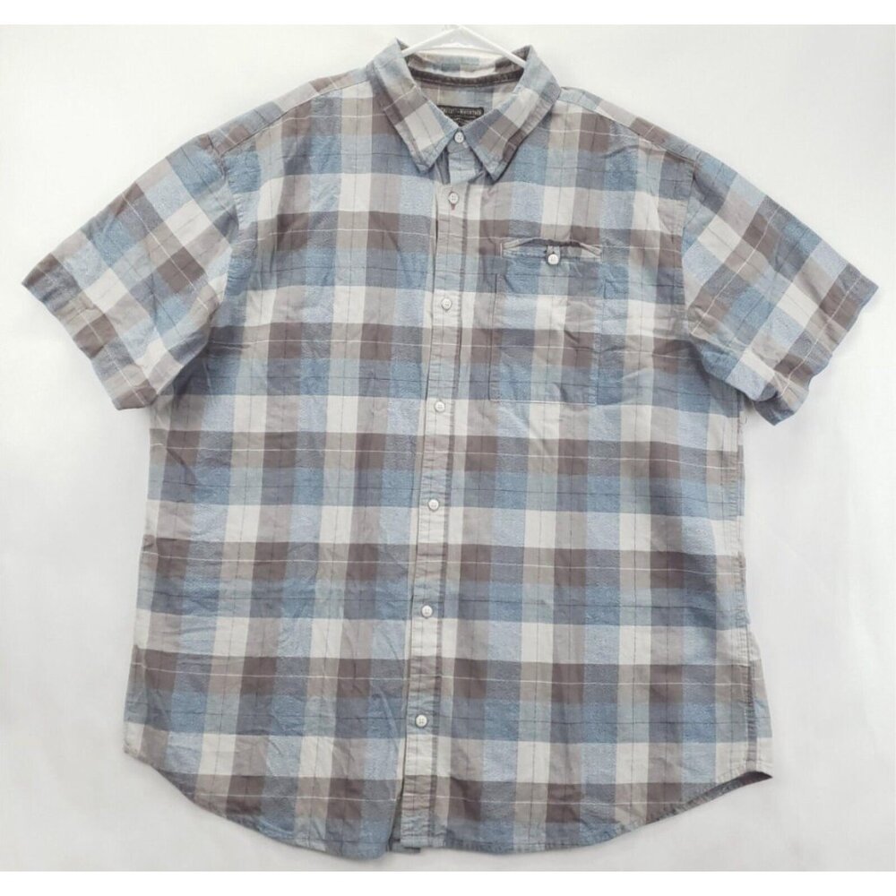 Grizzly Mountain Shirt Mens 2XL Blue Brown Plaid 100% Cotton Classic Button-Up